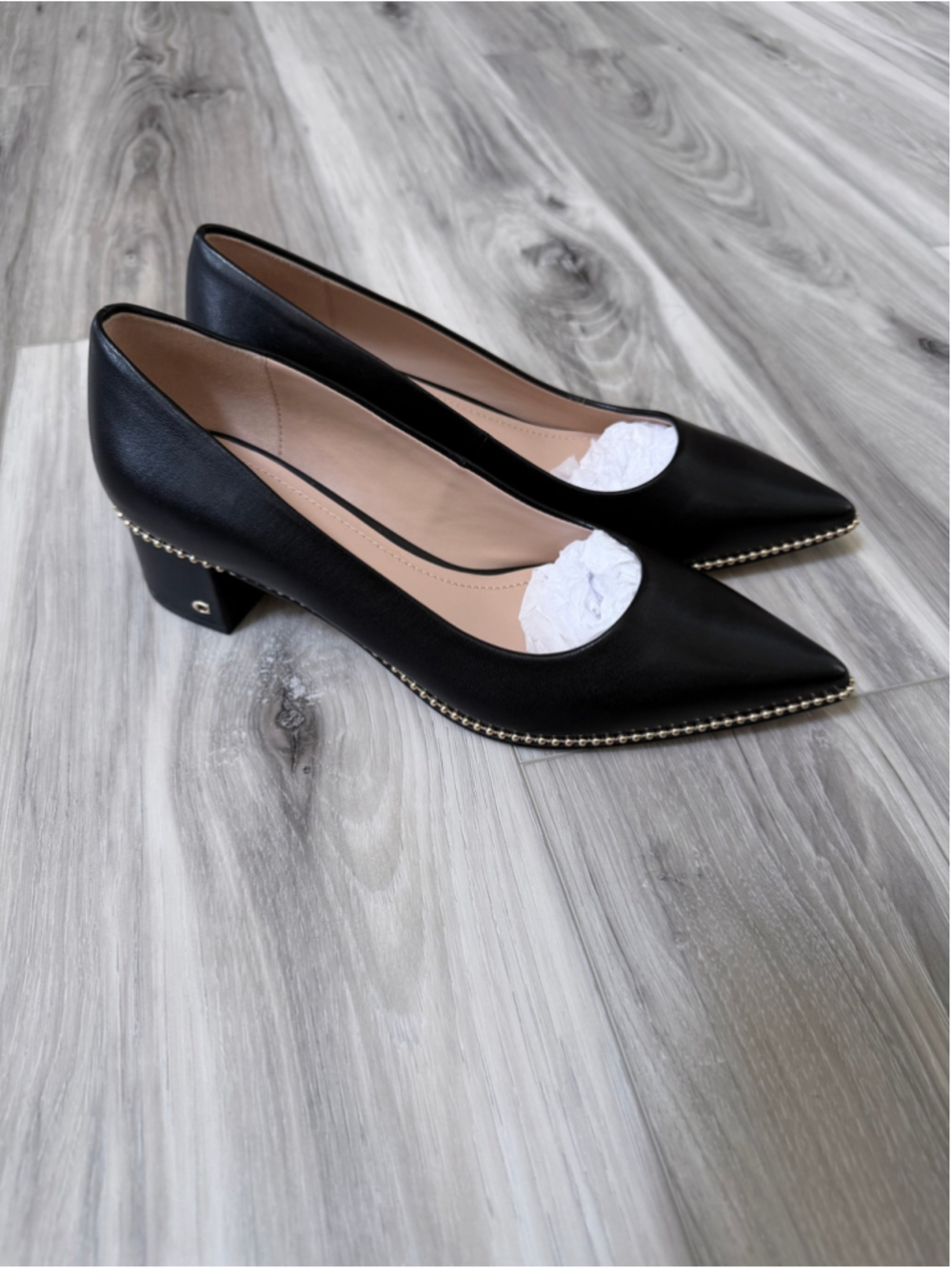 NEW Coach Willa 45 FG4610 Black Leather Beadchain Pointed Toe Pumps Women 7.5